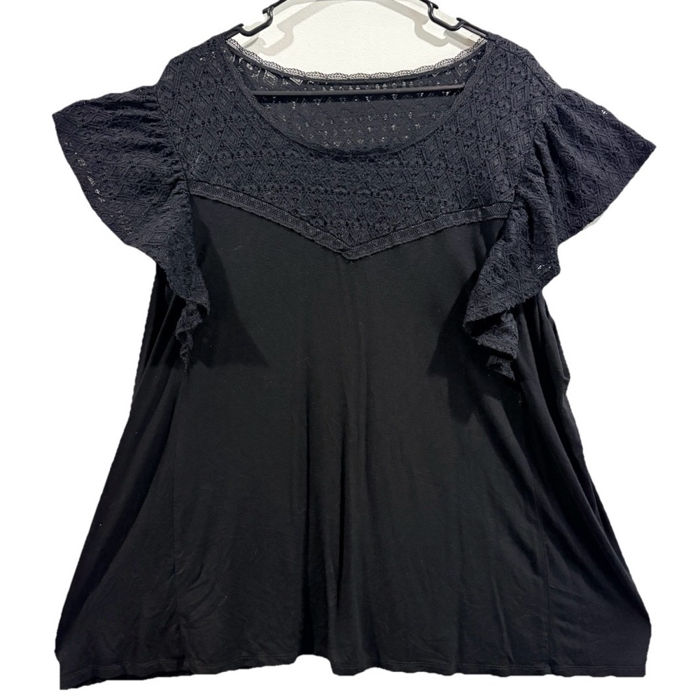 Flutter‎ Sleeve Lace Boho Summer Top Black Relaxed Fit